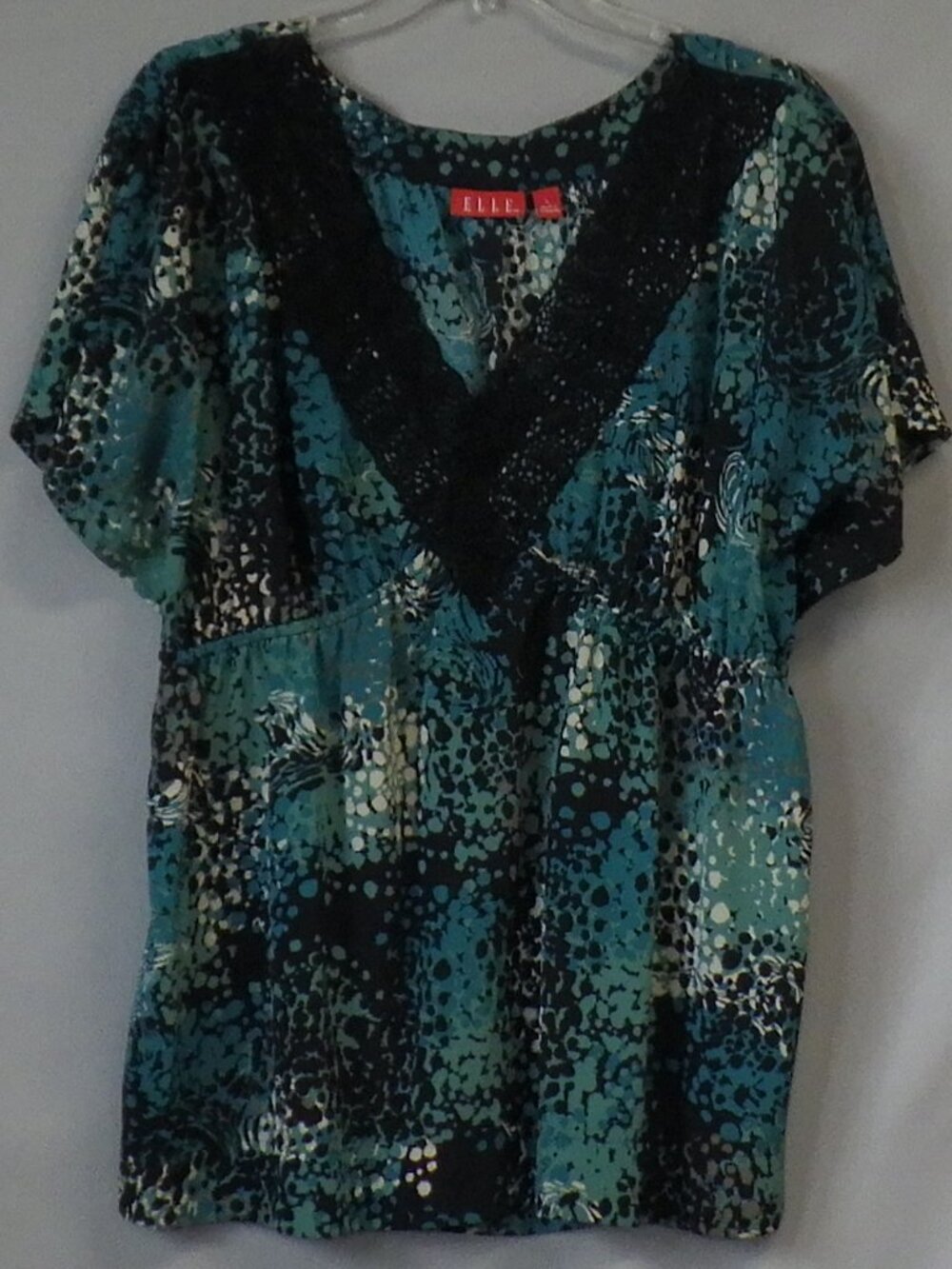 Elle Teal & Black Lace Neck Top
